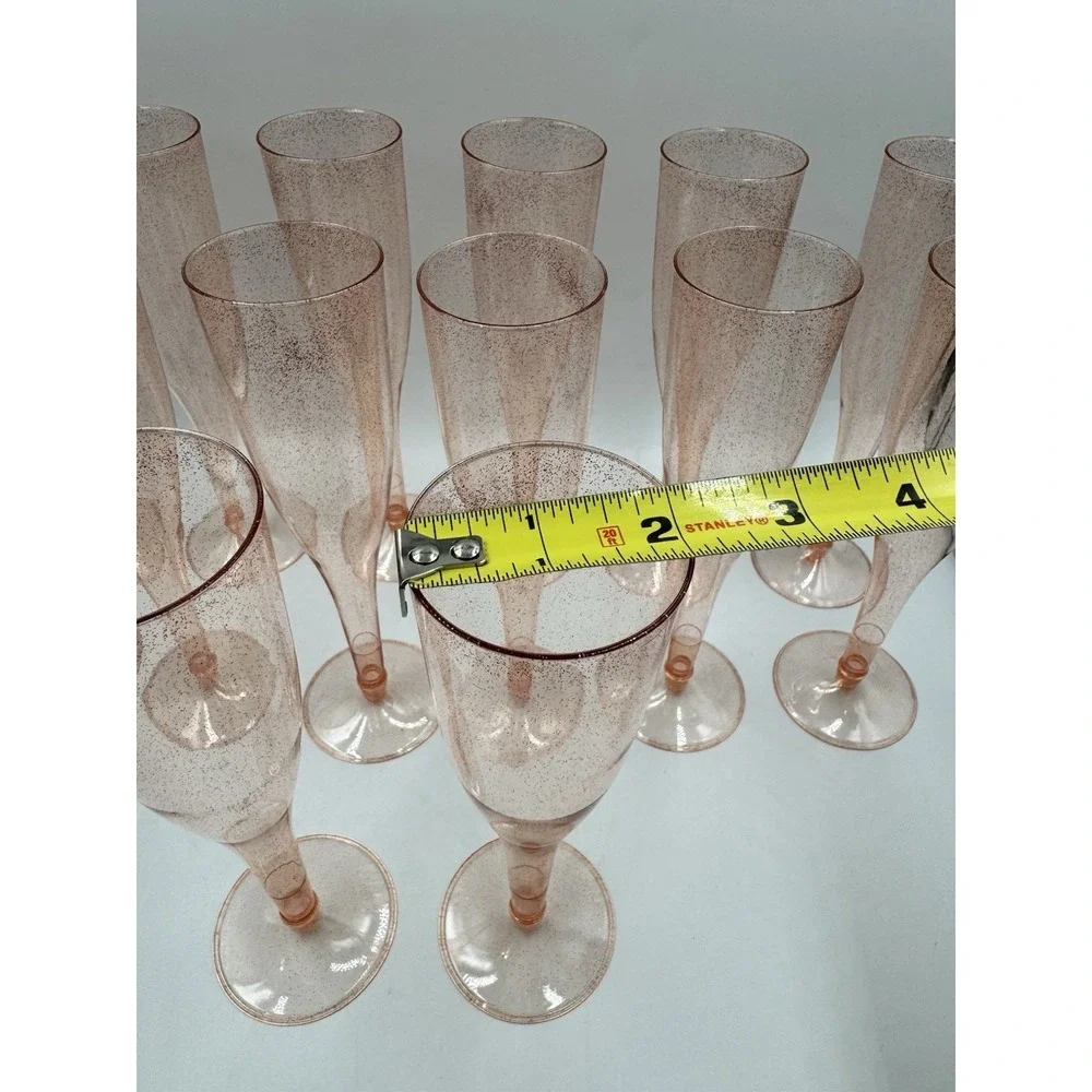 Set Of 14 Rose Gold Pink Disposable Glitter Plastic Champagne Glasses
